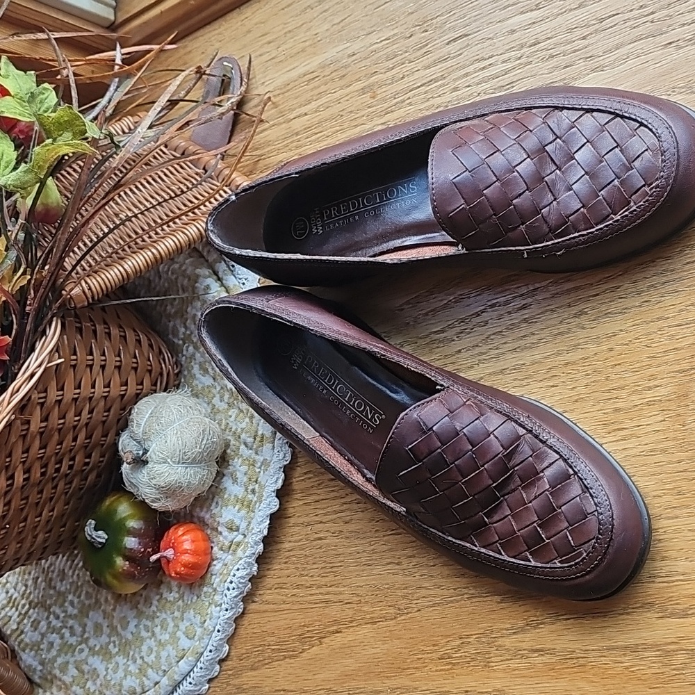 Predictions Leather Collection Woven Loafers Womens 7W Rich Brown Academia
